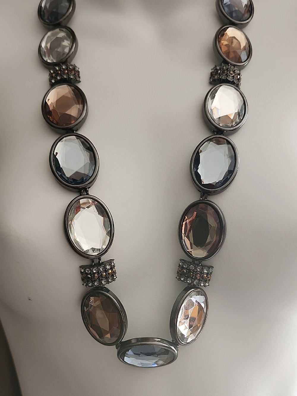 Dana Buchman Rhinestone Fashion Necklace Large Clear & Brown Crystals